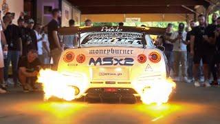 Bagged Nissan GTR R35 with DOWNPIPES shooting MASSIVE FLAMES at a Car Meet 2024!