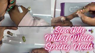 Sparkly Milky White Spring Nails | Born Pretty Gel Polish Review