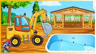 Bagger baut Schwimmbecken und Bahnhof | Bagger Kinder | Dodo