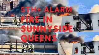 FDNY BATTLE MAJOR 5TH+ ALARM FIRE IN SUNNYSIDE QUEENS (BOX 7254)