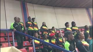 The Lady Chevrons singing and supporting the Gems in their Netball World Cup qualification decider.