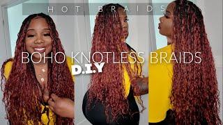  D.I.Y Dark Auburn Boho Knotless Braids ft. #HotBraids