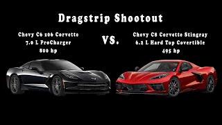 495hp C8 Stingray HTC vs. 750+hp C6 Z06 in the 1/4 mile drag race shootout