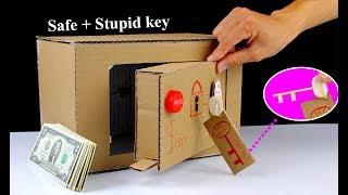 Cardboard Crafts  - How to make a Safe Locker From Cardboard with ' Stupid ' Key - Mr H2 Diy Toys