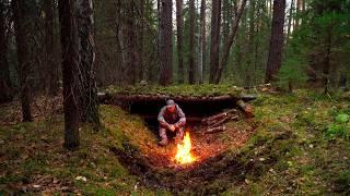 HOW TO SURVIVE A COLD NIGHT IN THE FOREST? BUILDING A SECRET LOG SHELTER. BUSHCRAFT