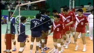 JIMMY GEORGE - UDAYAKUMAR - KERALA - INDIA - VOLLEYBALL  ACTION - SEOUL ASIAN GAMES 1986