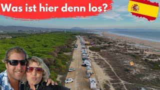 Campingalltag an spanischen Stränden. Zwei besondere Plätze am Meer. Überwintern 2024 in Spanien.