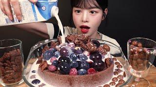 SUB)Chocolate Cake Covered in Milk! Maltesers, Chocolate Dessert, Fruit ASMR