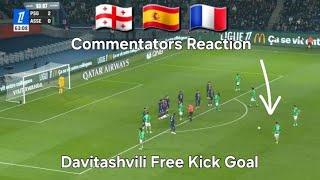 Zuriko Davitashvili Free Kick  ● Psg vs Saint Etienne 2:1 ● International Commentators Reactions