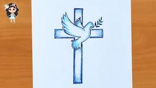 How to draw a Holy Cross with dove easy | Easter drawing | cross drawing