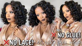  NO LACE NO Glue  DITCH FRONTALS! Looks Like 4C Hair Wand Curls! Natural Kinky Curly U-Part Wig