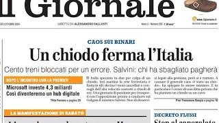 RASSEGNA STAMPA 3 OTTOBRE 2024 QUOTIDIANI NAZIONALI ITALIANI  PRIME PAGINE DEI GIORNALI DI OGGI