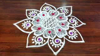 Freehand Flower kolam|Thai madham kolam|Simple flower Rangoli|Salem Rangoli|Pandaga muggulu