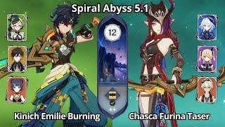 NEW !! C0 Kinich Burning & C0 Chasca Taser - Spiral Abyss 5.1 Floor 12 Genshin Impact