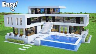 Minecraft: How to Build a Modern House Tutorial (Easy to follow) #52 - Interior in Description!