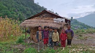 Simply the Best Nepali Mountain Village Life| Doing Other Work Like Breaking Corn Village|Rain Day