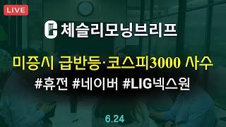 [체슬리모닝브리프] 미증시 급반등. 이란-이스라엘 휴전합의. 국제분쟁과 S&P500. 코스피3000사수. 네이버. LIG넥스원. 써니옵티컬 [25/06/24]