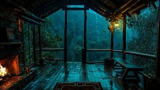 Hidden Wooden House Inside The Forest - Fireplace, Extreme Rain & Thunder For Your Deep Sleep