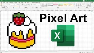 How to create pixelated Strawberry Cake using MS Excel | How to Create Excel Pixel Art | Pixel Art