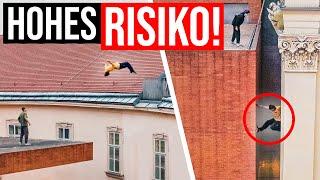 IRRER Backflip von Dach zu Dach! | & GEFÄHRLICHE Flucht vom Hausdach! | Parkour in Wien 