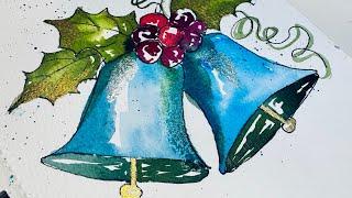 Looking for watercolor holiday card ideas?  Paint these sparkly blue bells . #paulrubens