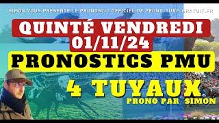 Pronostic Quinté du Vendredi 01/11/2024 : Pronostics PMU, 4 Tuyaux, Bases Solides et Tocard du jour