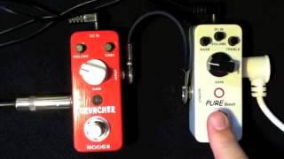 Mooer micro pedals, the Cruncher and Pure Boost STACKED