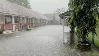 [4K] ASMR Walking in Heavy Rain Bomb | Thunderstorms in Beautiful Indonesian Villages