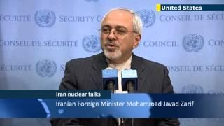 Us Secretary of State John Kerry sits down with his Iranian counterpart Mohammad Javad Zarif