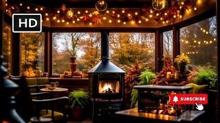 Cozy Fireplace Coffee Shop Ambiance | Autumn Vibes for Study, Relax, Work & Yoga | Fall Season