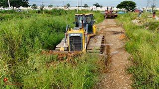 WONDERFUL PROJECT.!! NEW HUGE SIZE 300X300.M FILLING USING SAND AND SHANTUI BULLDOZER CLEARING ROAD