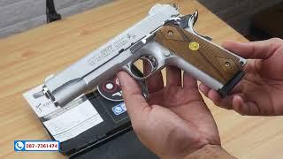 แบลงค์กัน KUZEY M1911 ลำกล้อง 5 นิ้ว COLT GOVERMENT 100 Year สีเงินด้าน blank gun ด้ามไม้