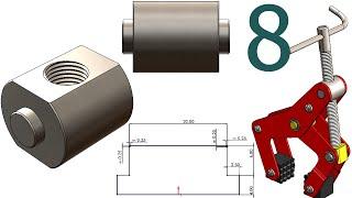 8-Project 49| Manual Clamp  |SolidWorks Tutorial: screw rod housing shaft nut -  M10x1