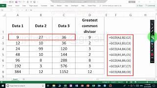 Gcd function example in excel