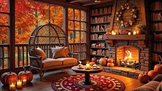 Cozy Autumn Reading Nook & Relaxing Jazz Music  Fireplace Sounds and Jazz Music for Unwinding