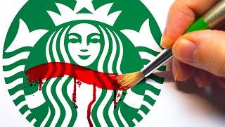 HORROR Artist vs FAMOUS LOGOS ️ (Drawing STARBUCKS, KFC + More In SCARY Styles)