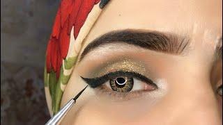 Golden and Green Glittery Eye Makeup tutorial| Beginners Bridal Makeup Tutorial | मेकअप ट्यूटोरियल