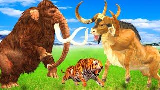 3 Giant Tiger Lion vs 3 Zombie Cow Bull vs 3 Monster Lion Mammoth Attack Cow Saved By Woolly Mammoth