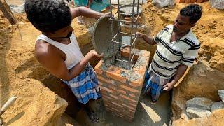 Amazing Footing Column Construction!-house stone masonry with portico pillar column footing concrete