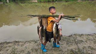 Full video 20 days boy khai of making fish traps, harvesting 15kg carp, primitive fishing skills