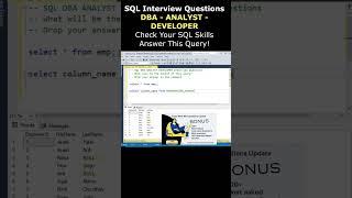 SQL DBA ANALYST DEVELOPER Real Time Query Based Interview Questions #sqlinterviewquestions