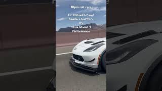 10mph #rollrace                           -#C7 #Z06 cam/headers/pulley VS  #Tesla Model 3P