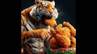 Tiger eat fried chicken #food #tiger #friedchicken  #mukbang #mukbanganimal #leteat #shorts #short