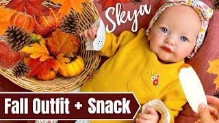 Reborn Baby Feeding & Changing: Skya's Thanksgiving Outfit & Yummy Snack.