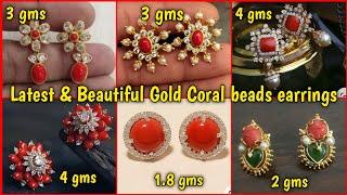 Beautiful gold coral stud/coral beads earrings designs/gold earrings designs 2023/gold earrings