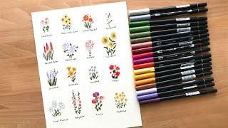 DRAW WITH ME ll How To Draw Flowers With Tombow Dual Brush Pen ll สอนวาดรูปดอกไม้