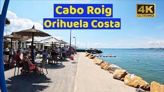 [4K] Cabo Roig, Costa Blanca, Spain⎮Thursday Midday Beach Walking Tour⎮Playa de La Caleta 