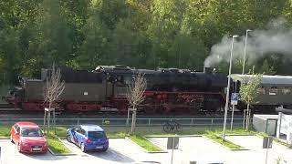 50 3616 des VSE dampft am 22.9.2024 mit der "Erzgebirgischen Aussichtsbahn" aus dem Bahnhof Annaberg