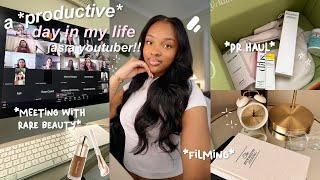 a *PRODUCTIVE* day in my life as a YouTuber  || zoom w/ rare beauty, pr haul, filming, and more!!