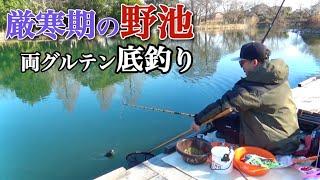 厳寒期の野池で両グルテン底釣り！食い渋るヘラブナを狙う【切所沼】